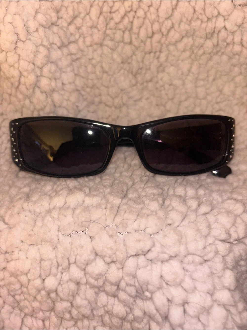 Guess GU6096 Black Rhinestone Rectangle Sunglasses 53-17-135 Y2K